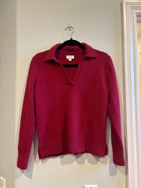 J. Crew Women's V-Neck Collared Sweater in Raspberry